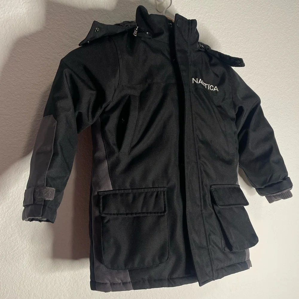 Nautica Little‎ Boys Full Zip Snorkel Jacket Sz. 4t Black Hooded Water Resistant